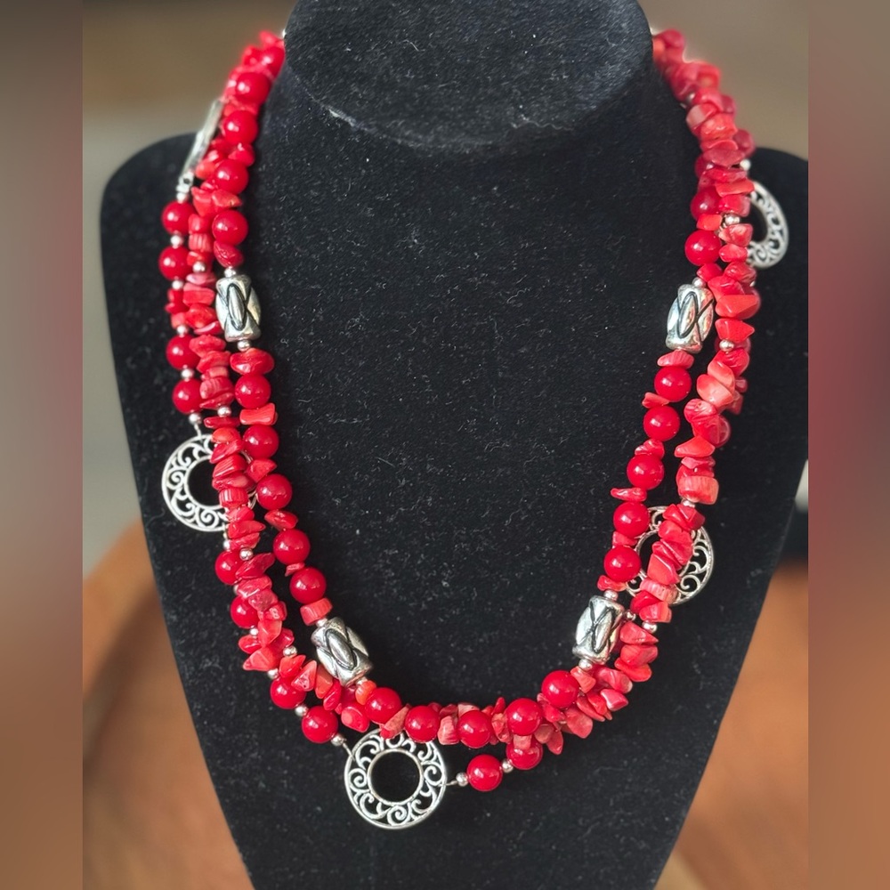 Premier Designs Red Coral Statement Necklace - image 1
